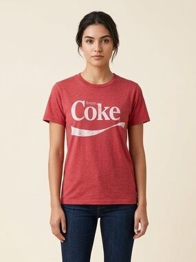 Coke Coca-Cola Red Short Sleeve Tee Distressed Graphic Cotton Blend M